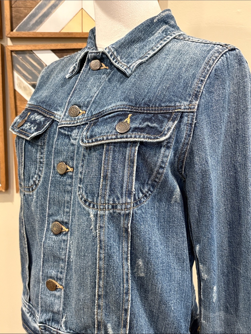 Vintage Ralph Lauren Sport 90s Distressed Denim Trucker Jacket size Small - Picture 4 of 13